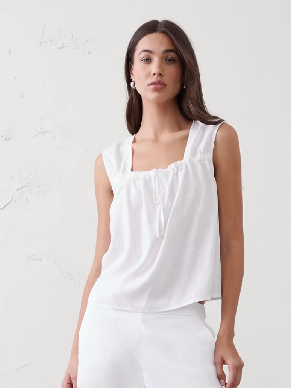 Banana Republic Linen-Blend Tied Popover Top